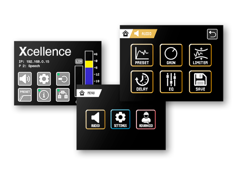 Xcellence rear-panel 3.5″ TFT color touchscreen interface