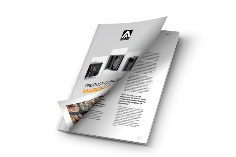 Amate Audio Produktübersicht, März 2026, gedrucktes Katalog-Mockup