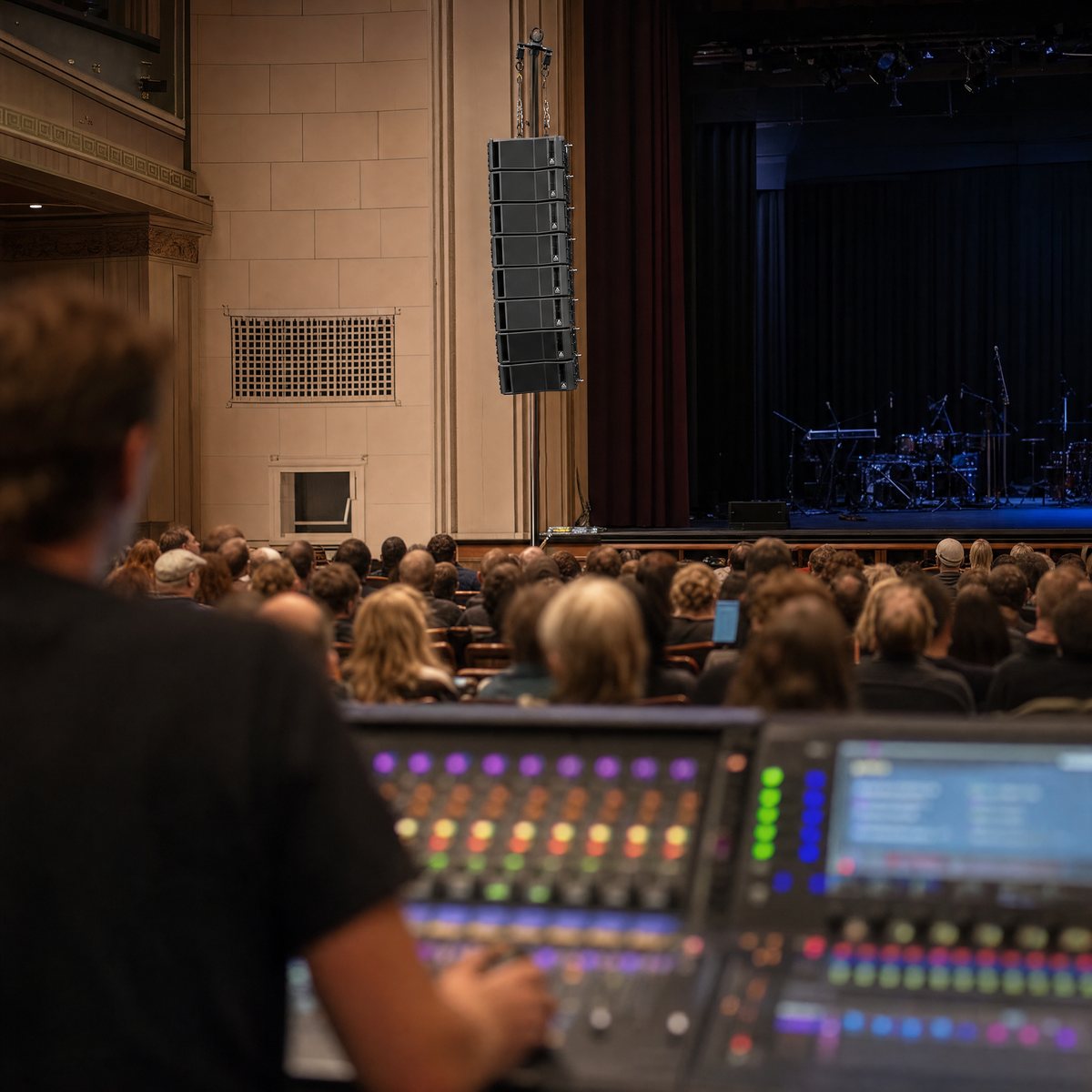 Line array seen from the front-of-house mix position